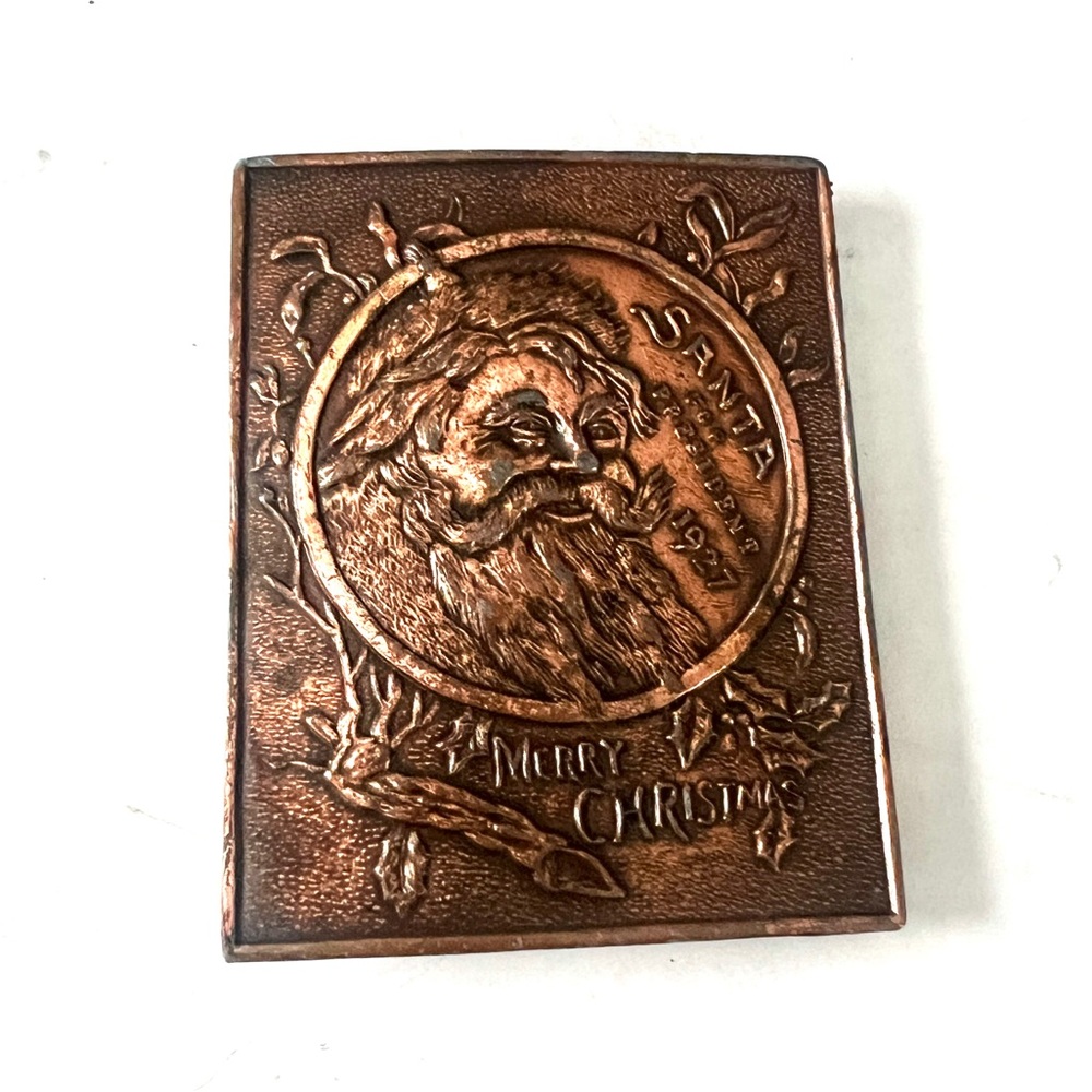 Brass Santa Claus President 1927 Merry Christmas Holiday Xmas 1970s Belt Buckle